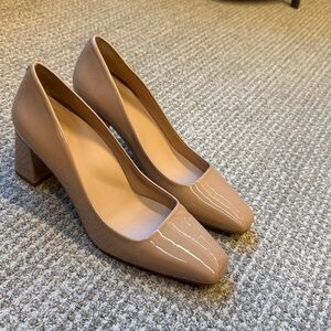 INEZ Frida Patent Leather Block Heel Square Toe Pumps Arch Support Nude 8 Wide
